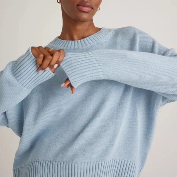 QUINCE Sweater Womens XS Sky Blue 100% Organic Cotton Boyfriend Crew Sweater - Picture 3 of 11